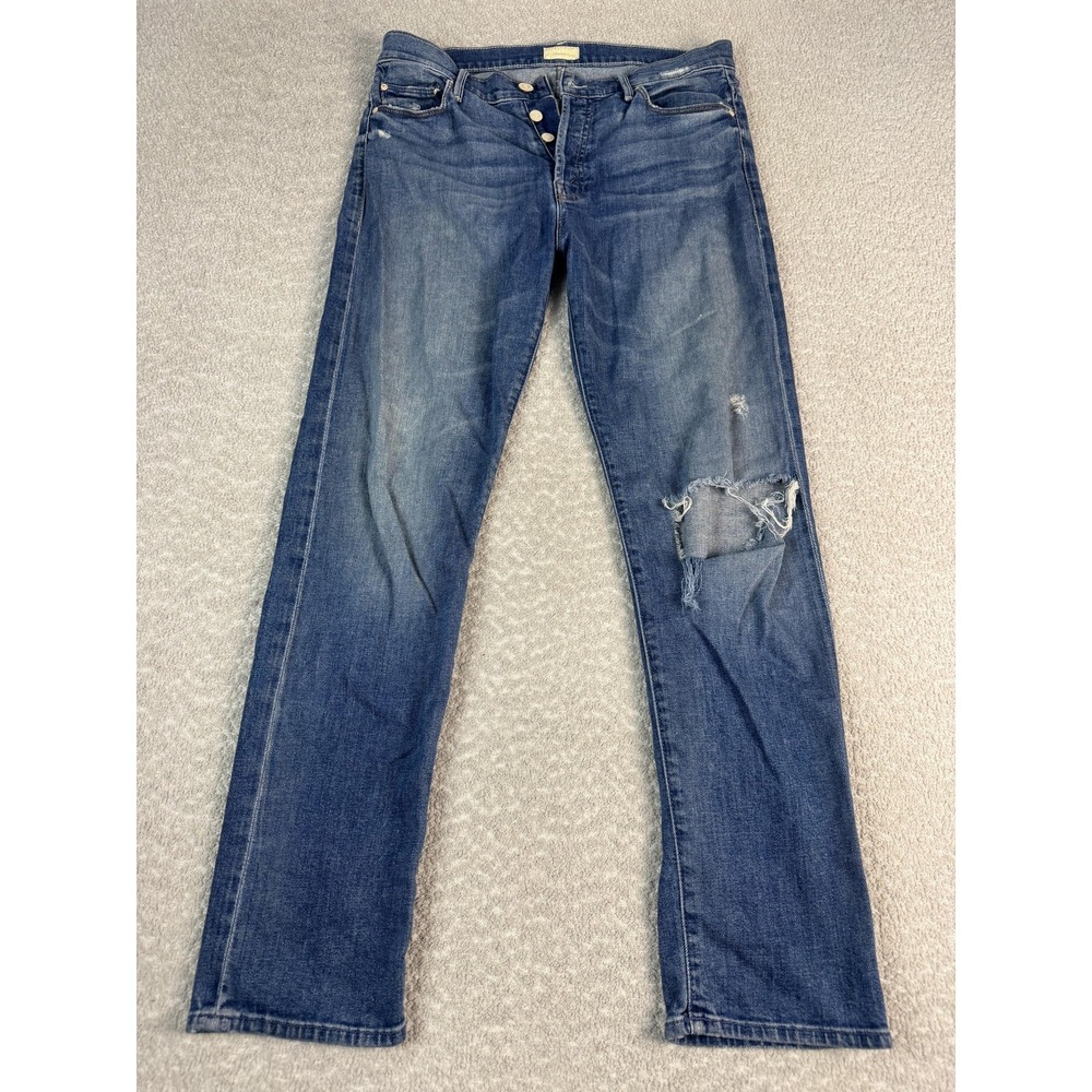Mother Jeans Womens 25 Blue The Vagabond High Rise Distressed Straight Denim USA